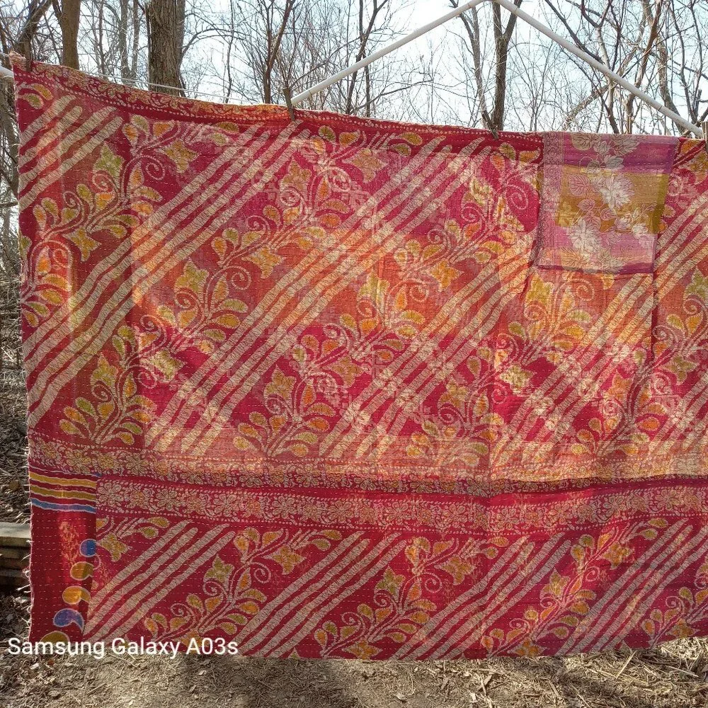 Kantha Quilt Red Green Marigold 52